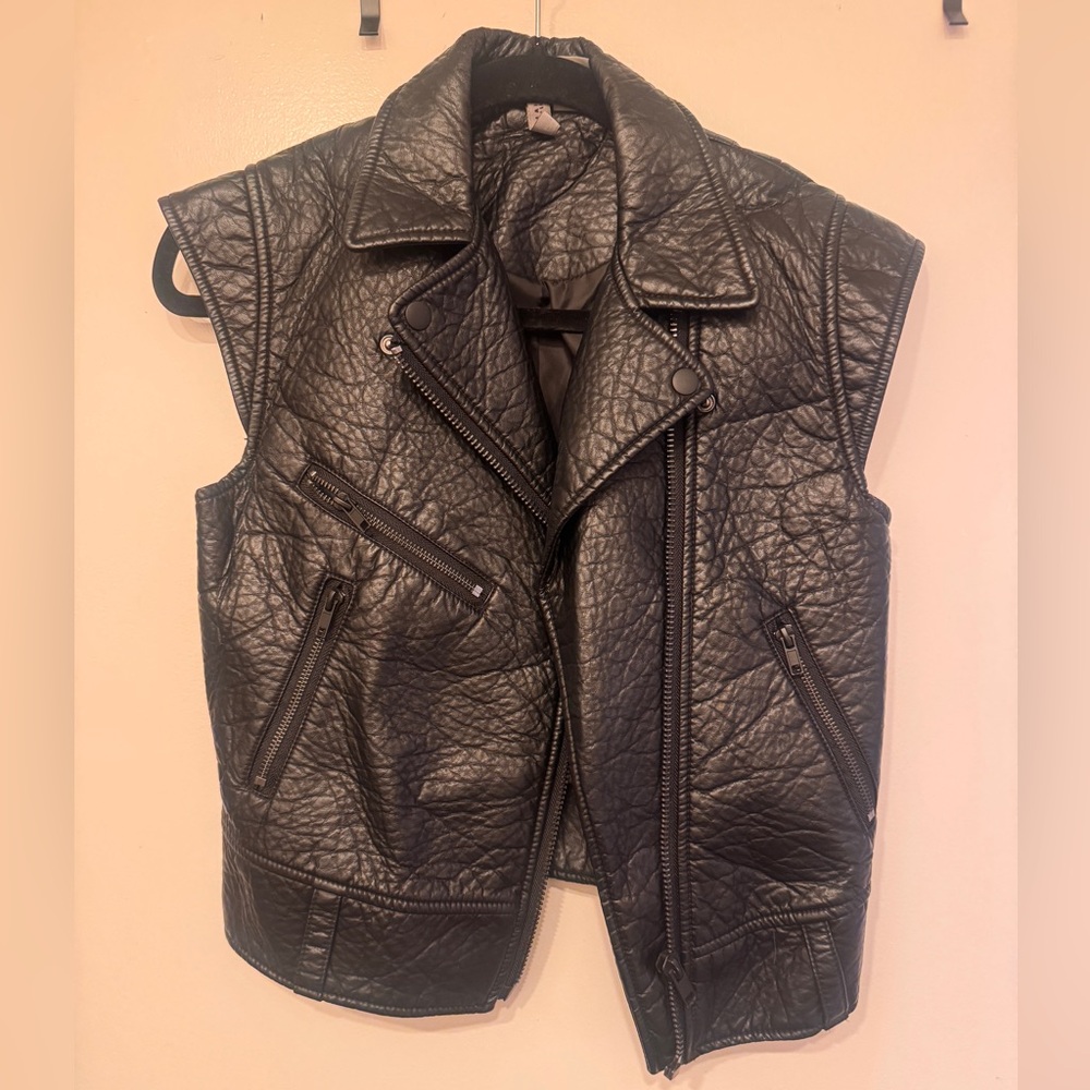 Black Leather Sleeveless Biker Vest